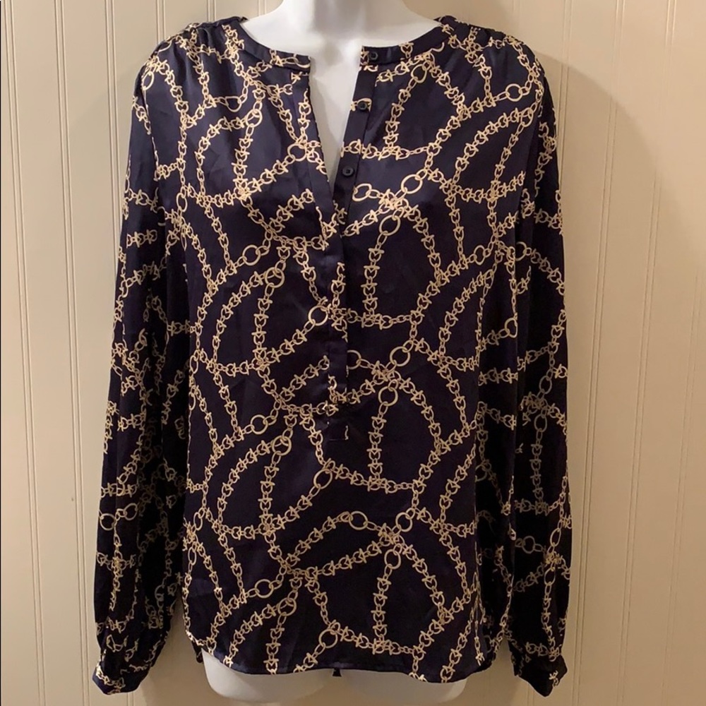 Joe Fresh Navy Blouse Gold Pattern NWT Sz …